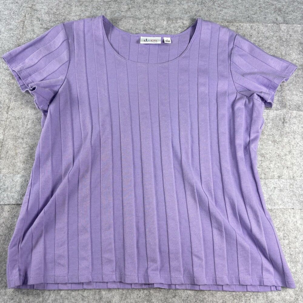 d&co. Denim Company Womens L Lavender Purple Wide Rib Knit Scoop Neck Cotton Top